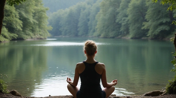 Osoba medytująca w spokojnym otoczeniu, symbolizująca równowagę psychiczną.