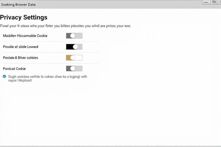 Pulpit nawigacyjny z ustawieniami prywatności przeglądarki, pokazujący opcje zarządzania plikami cookie z różnymi przełącznikami i suwakami.